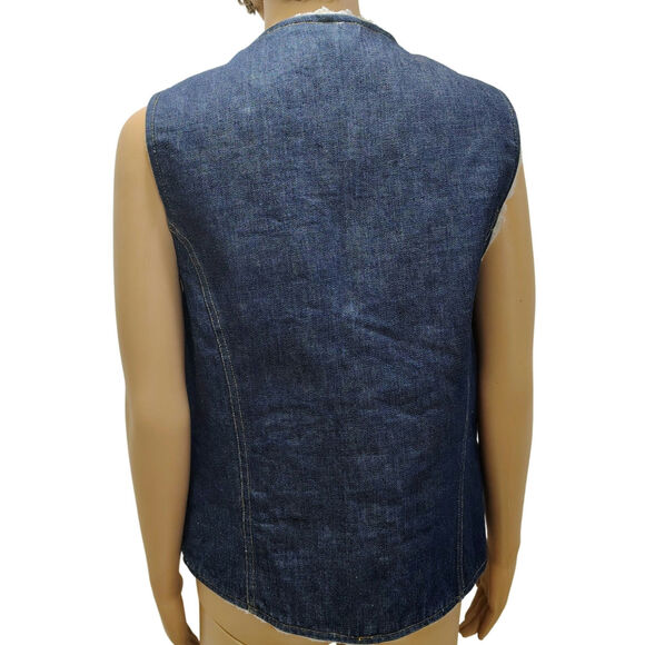 1960s Blue Denim Western Sherpa Vest Seams Brass Snaps Closure Pockets Size Med - Picture 4 of 9